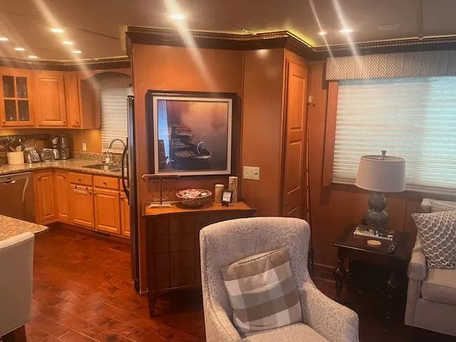 Slide: The Image of Luxurious 2009 Horizon 18 x 85 houseboat interior with cozy living area and modern kitchen. - 10