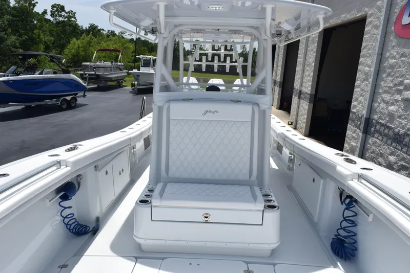 Slide: The Image of 2024 Yellowfin 36 Offshore boat interior with seating and storage, showcasing sleek design and functionality. - 18