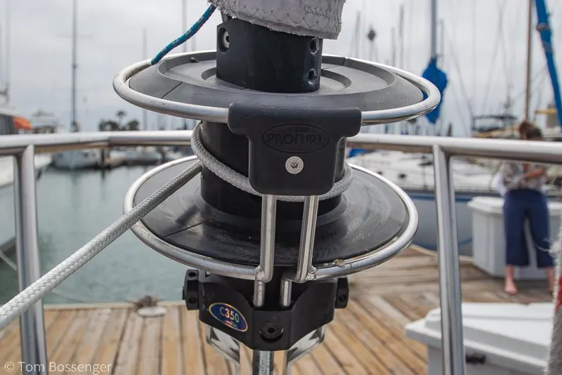 Slide: The Image of Close-up of a Catalina 36 sailboat's furling system at a marina, 1992 model. - 40