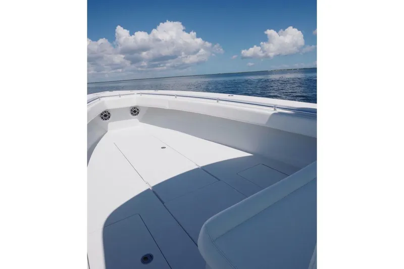 Slide: The Image of 2018 Contender 39 ST boat deck with ocean view and clear sky. - 9