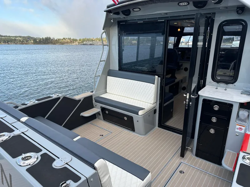 Slide: The Image of 2023 Life Proof 35 Full Cabin boat with spacious deck and modern interior. - 8