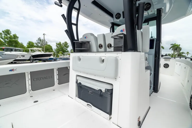 Slide: The Image of 2026 Crevalle 33 CSF boat interior with seating and storage compartments. - 28