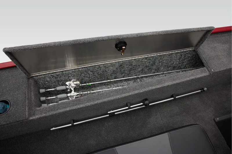 Slide: The Image of Control panel of 2025 Tracker Panfish 17 boat with switches and 12V outlet. - 19