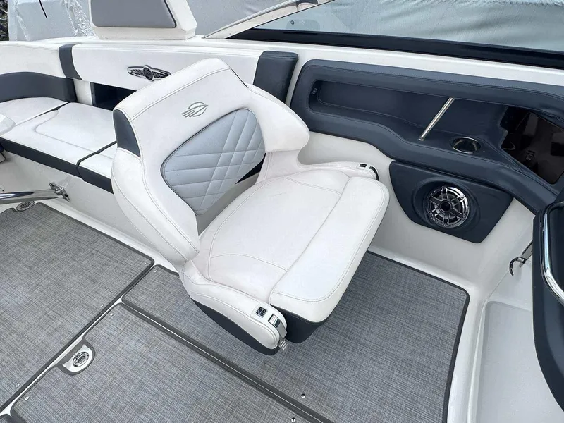 Slide: The Image of Luxury seating in 2021 Chaparral 30 Surf boat, featuring premium upholstery and modern design. - 28