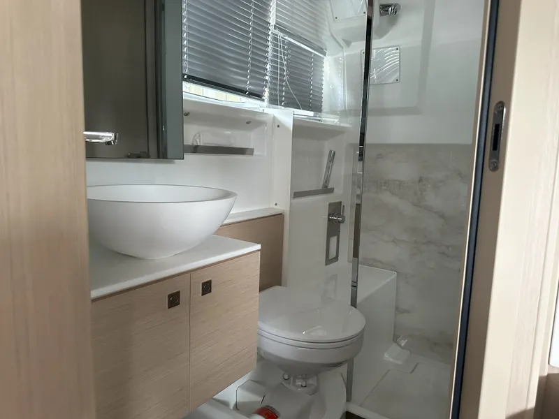 Slide: The Image of 2024 Jeanneau DB 43 yacht bathroom with modern fixtures and elegant design. - 33