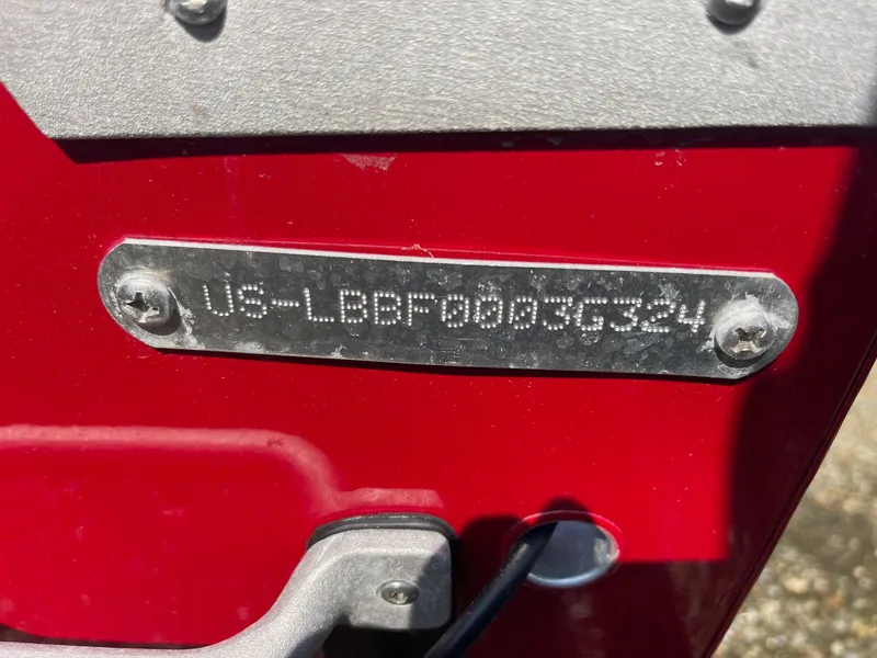 Slide: The Image of 2025 Lund SSV-16 Tiller boat identification plate with serial number. - 16