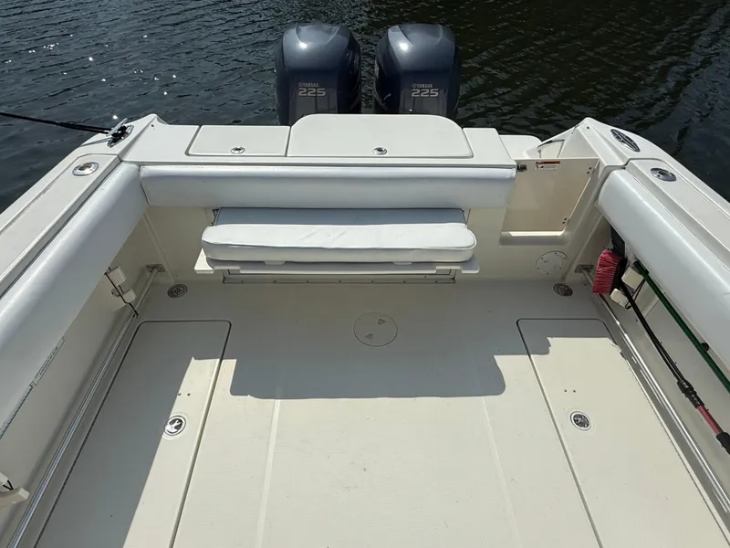 Slide: The Image of 2003 Hydra-Sports Vector 2800 WA boat deck with twin Yamaha 225 engines. - 6