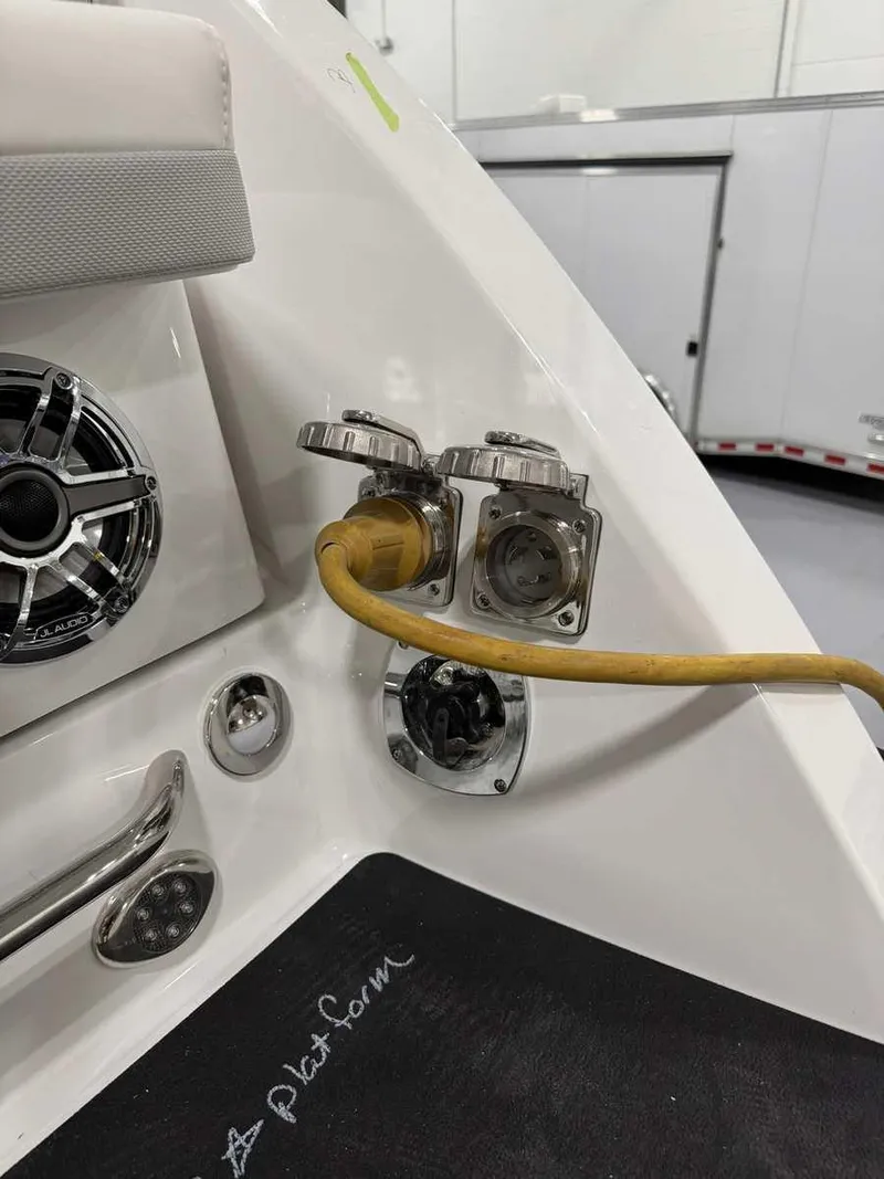 Slide: The Image of 2026 Formula 360 Crossover Bowrider I/O with power connections and speaker detail. - 13