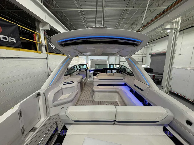 Slide: The Image of 2026 Formula 360 Crossover Bowrider I/O with spacious seating and modern interior lighting. - 16