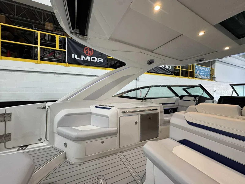 Slide: The Image of Luxurious interior of 2026 Formula 360 Crossover Bowrider I/O, featuring sleek seating and modern design. - 34