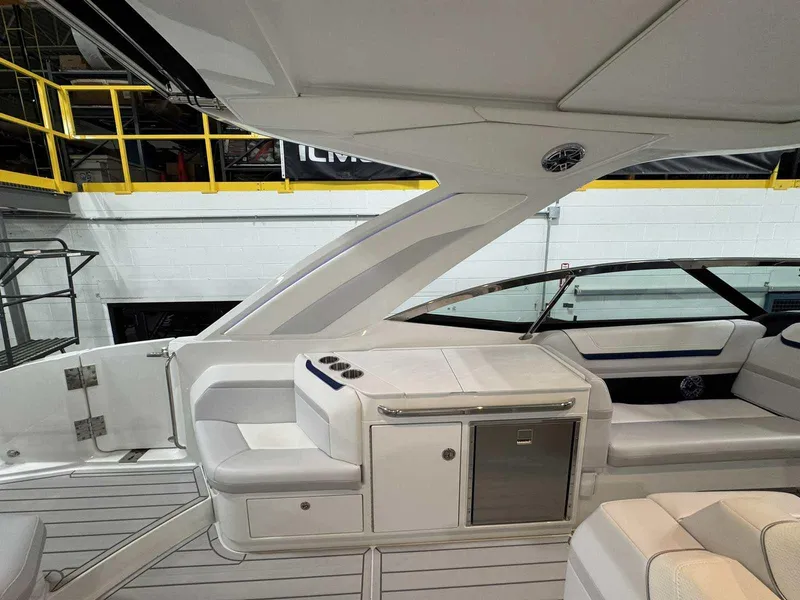 Slide: The Image of 2026 Formula 360 Crossover Bowrider I/O interior with sleek seating and modern design. - 35