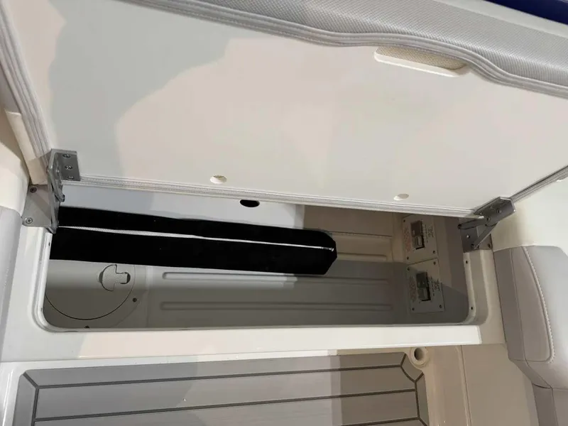 Slide: The Image of Storage compartment in 2026 Formula 360 Crossover Bowrider I/O boat. - 50
