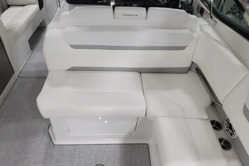 Slide: The Image of Luxurious seating in 2027 Formula 360 Crossover Bowrider I/O boat interior. - 21