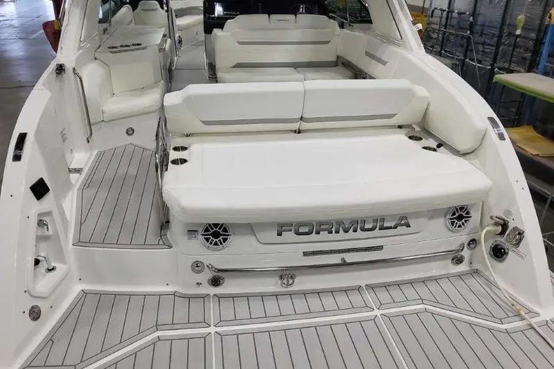 Slide: The Image of 2027 Formula 360 Crossover Bowrider I/O with spacious seating and sleek design. - 14