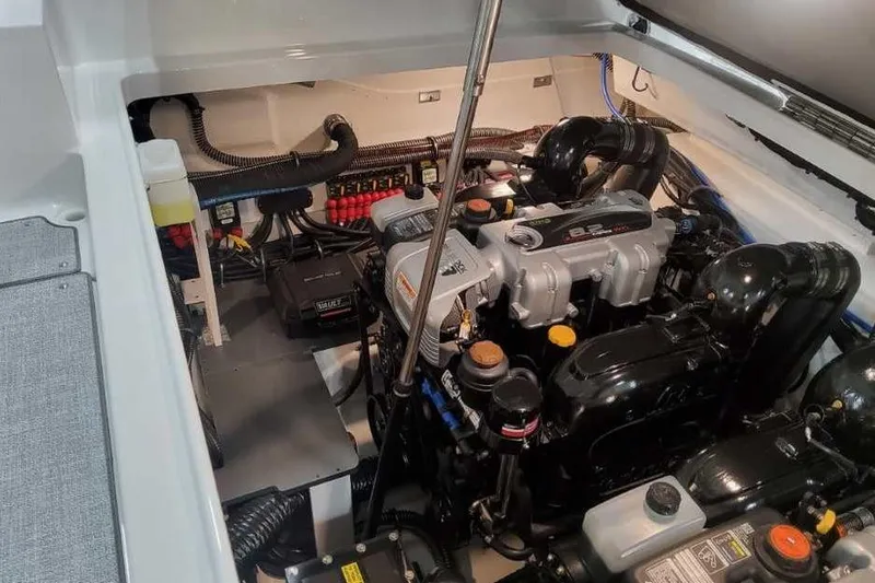 Slide: The Image of Engine compartment of 2027 Formula 360 Crossover Bowrider I/O, showcasing detailed mechanical components. - 23