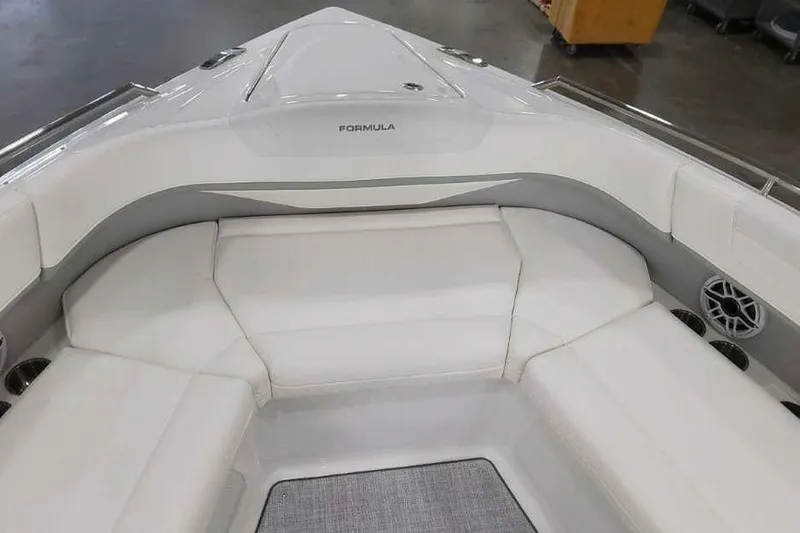 Slide: The Image of 2027 Formula 360 Crossover Bowrider I/O with luxurious white seating and sleek design. - 43