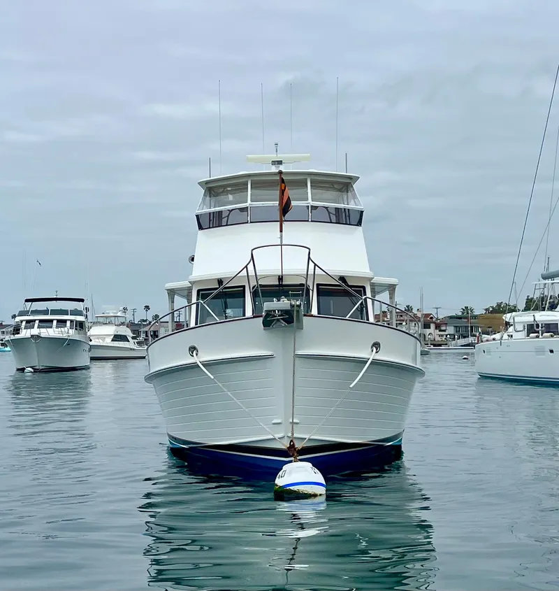 Slide: The Image of 2008 Grand Banks 47 Heritage EU yacht docked in a marina, front view. - 4