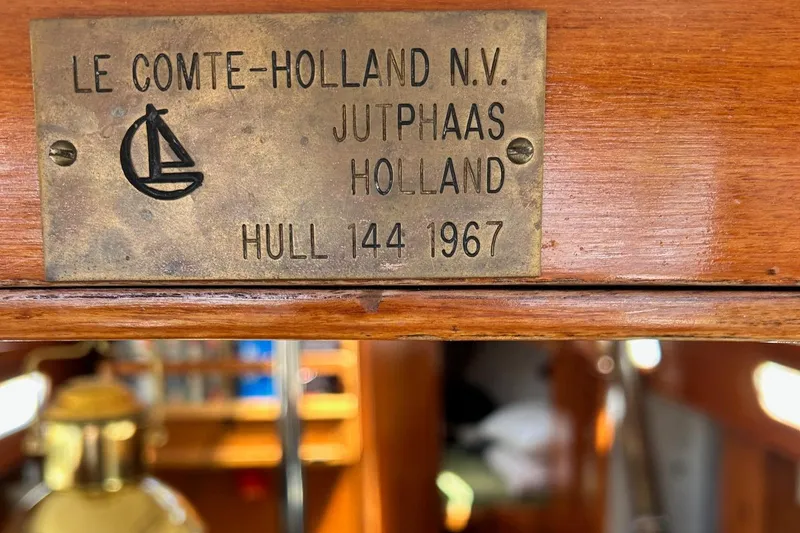 Slide: The Image of Plaque on 1967 LeComte Northeast 38 sailboat, Jutphaas Holland, Hull 144. - 4