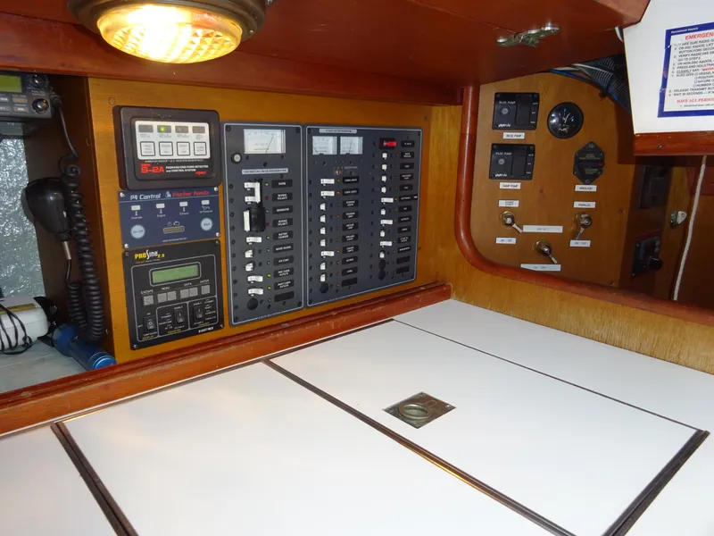 Slide: The Image of Electrical control panel inside 1964 Hinckley Bermuda 40 Custom sailboat cabin. - 38