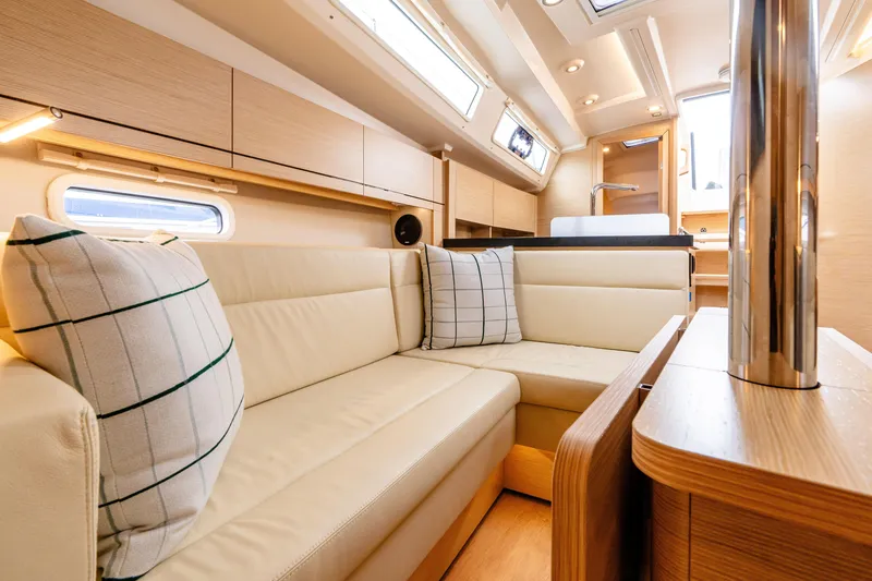 Slide: The Image of Luxurious interior of 2023 Hanse 348 yacht with beige seating and modern design. - 36