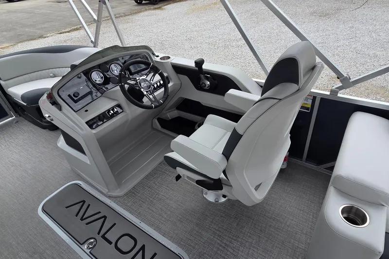 Slide: The Image of 2025 Avalon Platinum LSZ 2585 Quad Lounger Shift interior with modern helm and seating. - 6