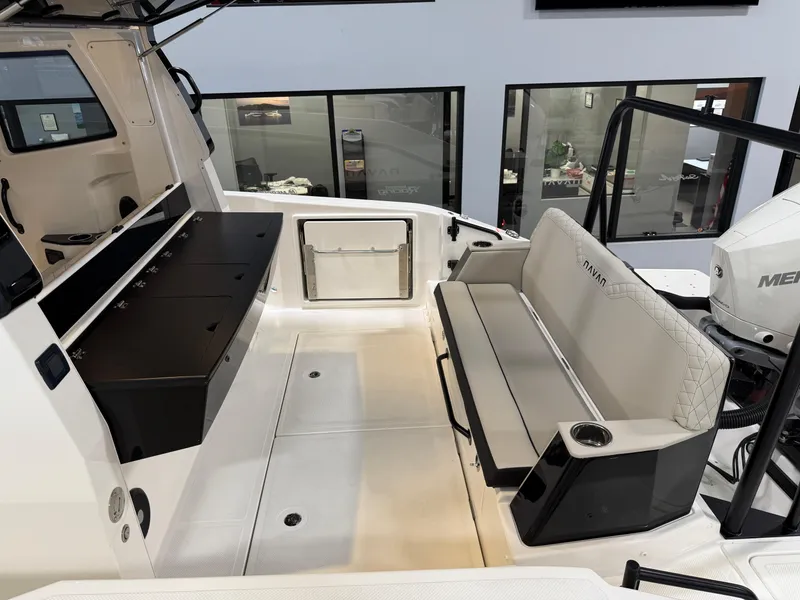 Slide: The Image of 2025 Navan C30 boat interior with seating and storage compartments. - 21