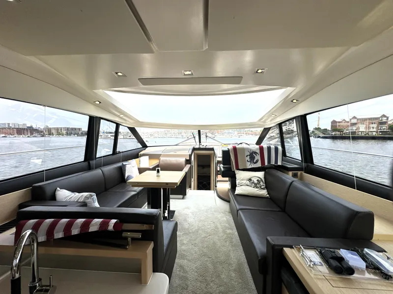 Slide: The Image of Luxurious interior of a 2017 Prestige 500 S yacht with panoramic windows. - 16
