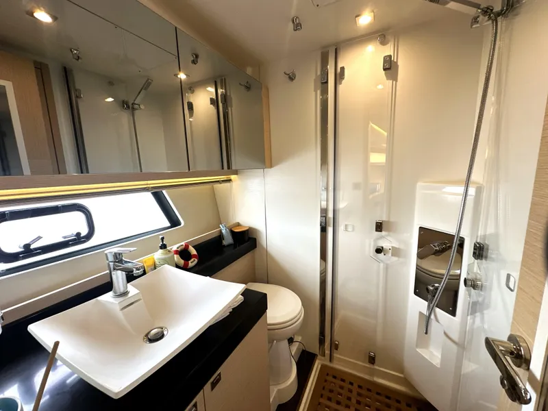 Slide: The Image of Luxurious bathroom in 2017 Prestige 500 S yacht with modern fixtures and elegant design. - 32