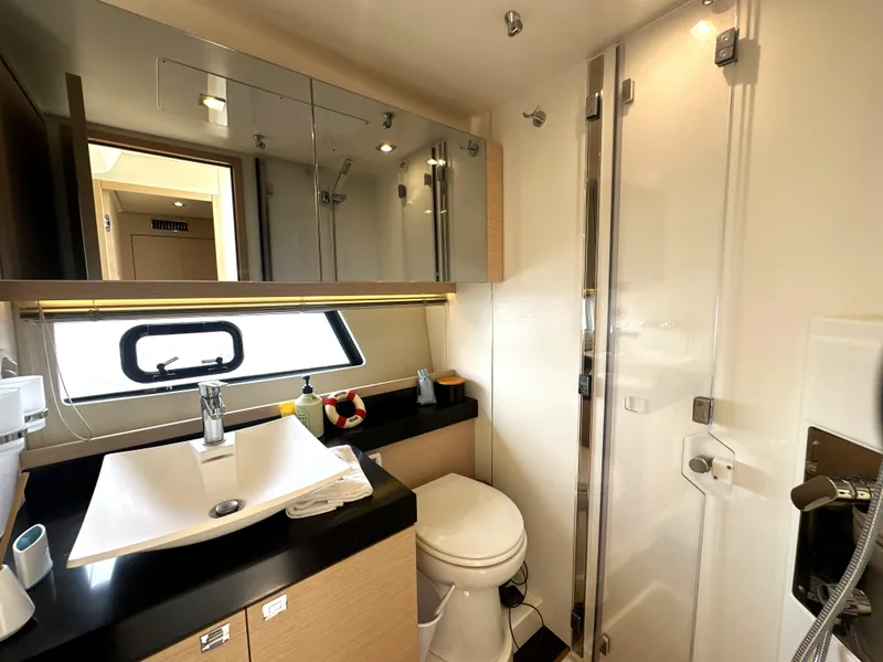 Slide: The Image of Luxurious bathroom in 2017 Prestige 500 S yacht with modern fixtures and sleek design. - 33