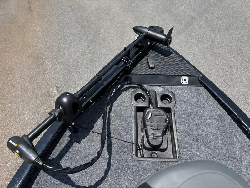 Slide: The Image of Bow of 2025 Tracker SAVAGE™ 215 boat with trolling motor and foot pedal. - 14