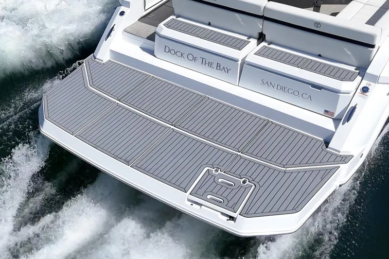 Slide: The Image of 2021 Cruisers Yachts 390 Express Coupe, rear view, on water, San Diego, CA. - 39