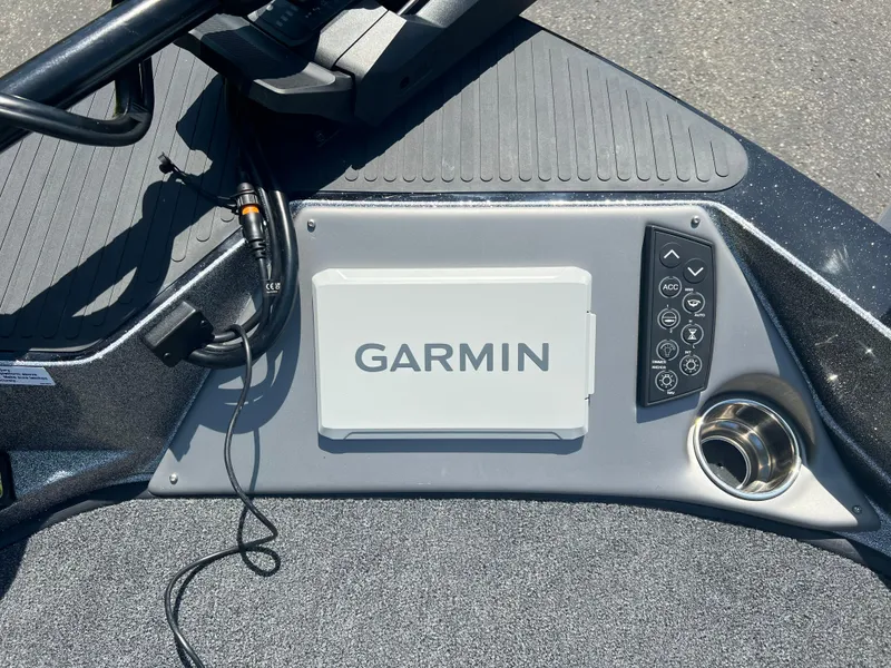 Slide: The Image of Garmin device on 2025 Ranger 621FS Cup Equipped boat dashboard with control panel. - 6