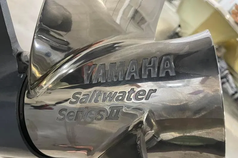 Slide: The Image of Close-up of Yamaha Saltwater Series II propeller on 2025 Key West 239 FS boat. - 16