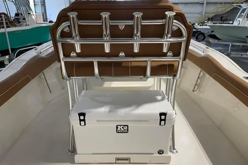 Slide: The Image of 2025 Key West 239 FS boat interior with rod holders and K2 cooler. - 40