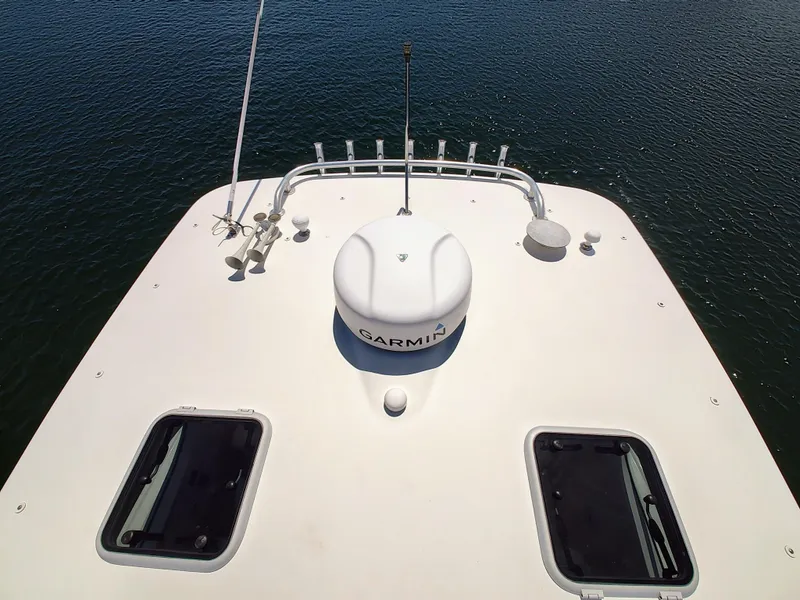 Slide: The Image of Tiara Yachts 3200 Open 2008 boat deck with Garmin equipment, viewed from above. - 12