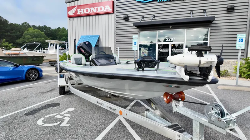 Slide: The Image of 2025 ALK2 Powerboats 21 BHX on trailer outside dealership, featuring modern design and equipment. - 11