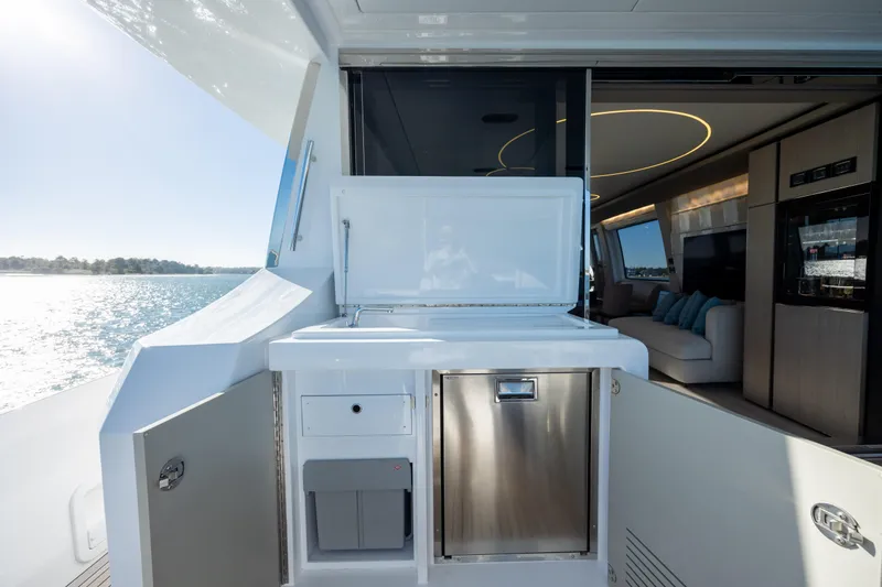 Slide: The Image of Luxurious Azimut Fly 72 yacht interior with modern kitchenette, 2021 model. - 23