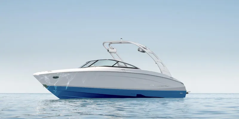 The Image of 2025 Regal LS4 boat on calm water, featuring sleek design and modern architecture. - 1