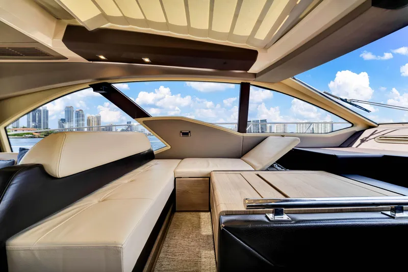 Slide: The Image of Luxurious interior of 2016 Azimut 55S yacht with city skyline view. - 37