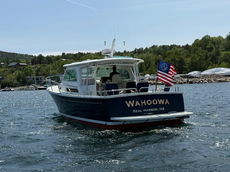 Slide: The Image of 2019 Back Cove Downeast boat "Wahoowa" on water, Seal Harbor, Maine. - 3