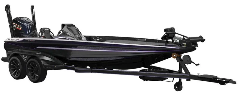 The Image of 2025 Skeeter FXR20L bass boat on trailer, featuring sleek design and dual axles. - 1