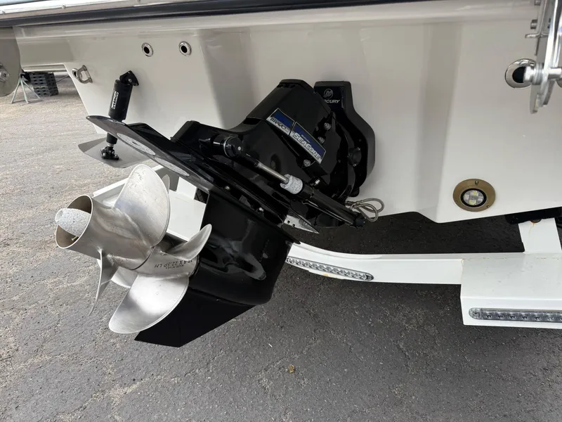 Slide: The Image of 2024 Sea Ray SLX 260 boat propeller and stern drive detail. - 5