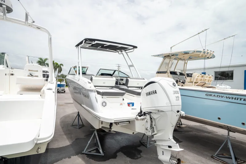 Slide: The Image of 2023 Cobalt R6 Outboard boat with Yamaha engine displayed outdoors. - 17