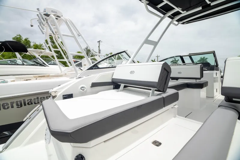 Slide: The Image of 2023 Cobalt R6 Outboard boat with sleek seating and modern design. - 21