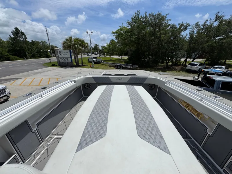 Slide: The Image of Invincible 40 Catamaran 2020 deck view, showcasing spacious design and sleek lines. - 20