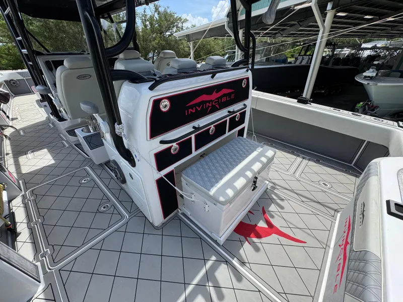 Slide: The Image of 2020 Invincible 40 Catamaran interior with seating and storage, featuring sleek design and modern amenities. - 40