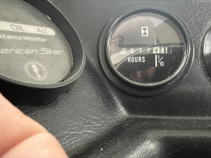 Slide: The Image of Close-up of 1990 American Skier Legend dashboard with hour meter and systems monitor. - 8