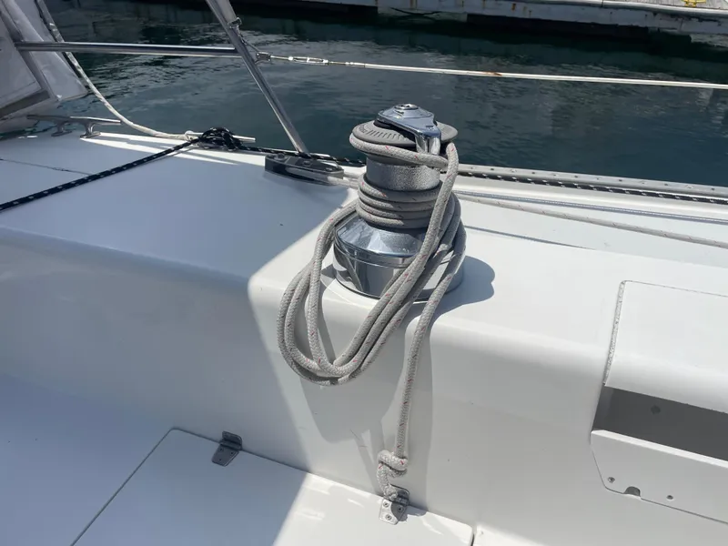 Slide: The Image of Winch with rope on 1999 Catalina 42 MkII sailboat deck. - 3