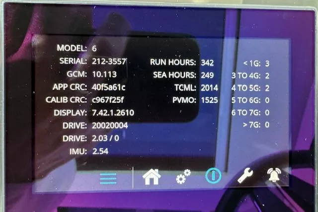 Slide: The Image of Digital display showing technical data for a Formula 430 Super Sport Crossover, 2022 model. - 46