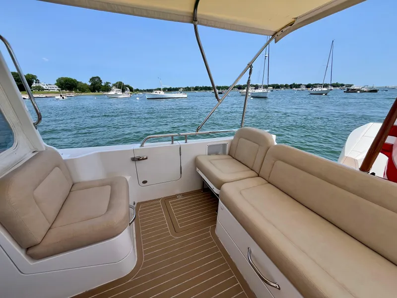 Slide: The Image of Spacious seating area on a 2019 MJM 35z boat with scenic water view. - 40